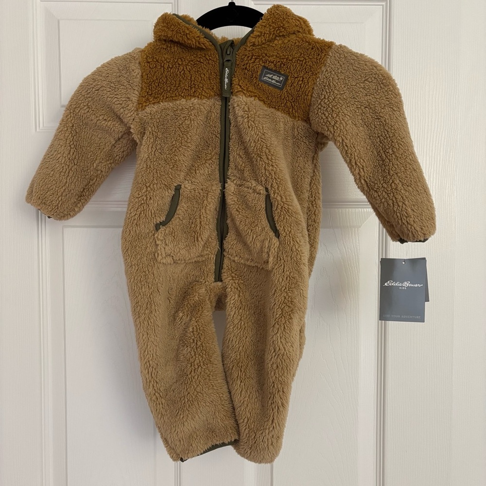 Eddie Bauer Infant Quest Fleece Plush Onesie - Brown/Tan - 12 months